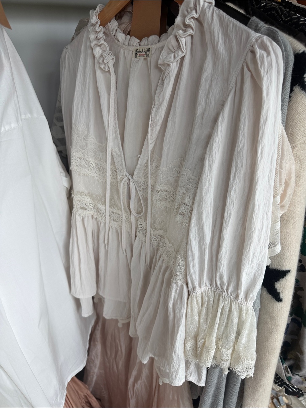 Free People Cream Lace Peasant Blouse